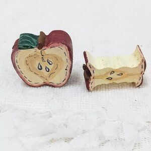 Vintage 2 Apple Shaped Wooden Beads Red Jewelry Making Crafts Loose Art Supply